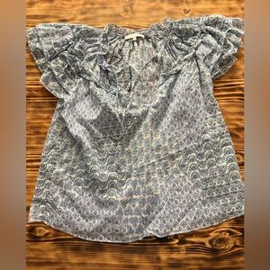 Olivacious Floral Tie Neck Flutter Sleeve Top Cottagecore Whimsical Feminine